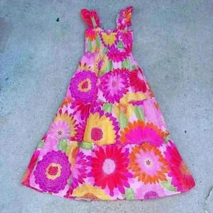 J. Marie Girls XS Maxi Dress Smocked Gauzy Tiered‎ Multicolor Floral Ruffle